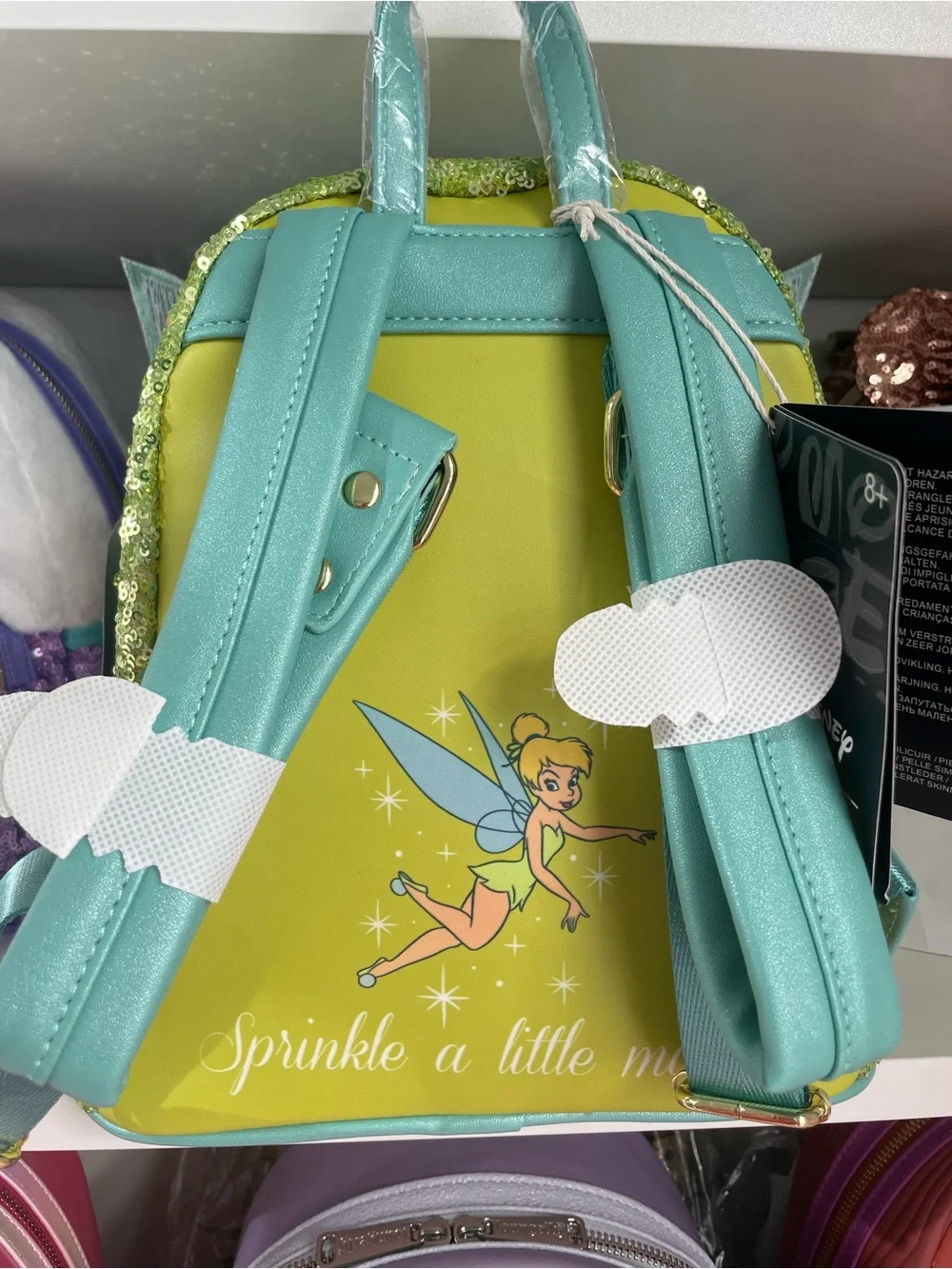 Disney Tinker Bell Lime Green Sequin Mini Backpack with Wings